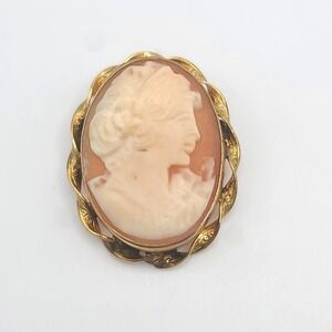 Vintage Cameo‎ Brooch Gold Filled Signed Van Dell Shell